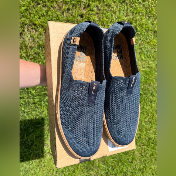 Saola Men\'s Slip-On Knit Loafers - Navy with Tan Sole main image 4